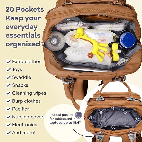 Miniatura 37 de RUVALINO Mochila para pañales - Bolsa de pañales de viaje multifunción para bebé con cambiador, soportes aislados para botellas y estuche para Gris