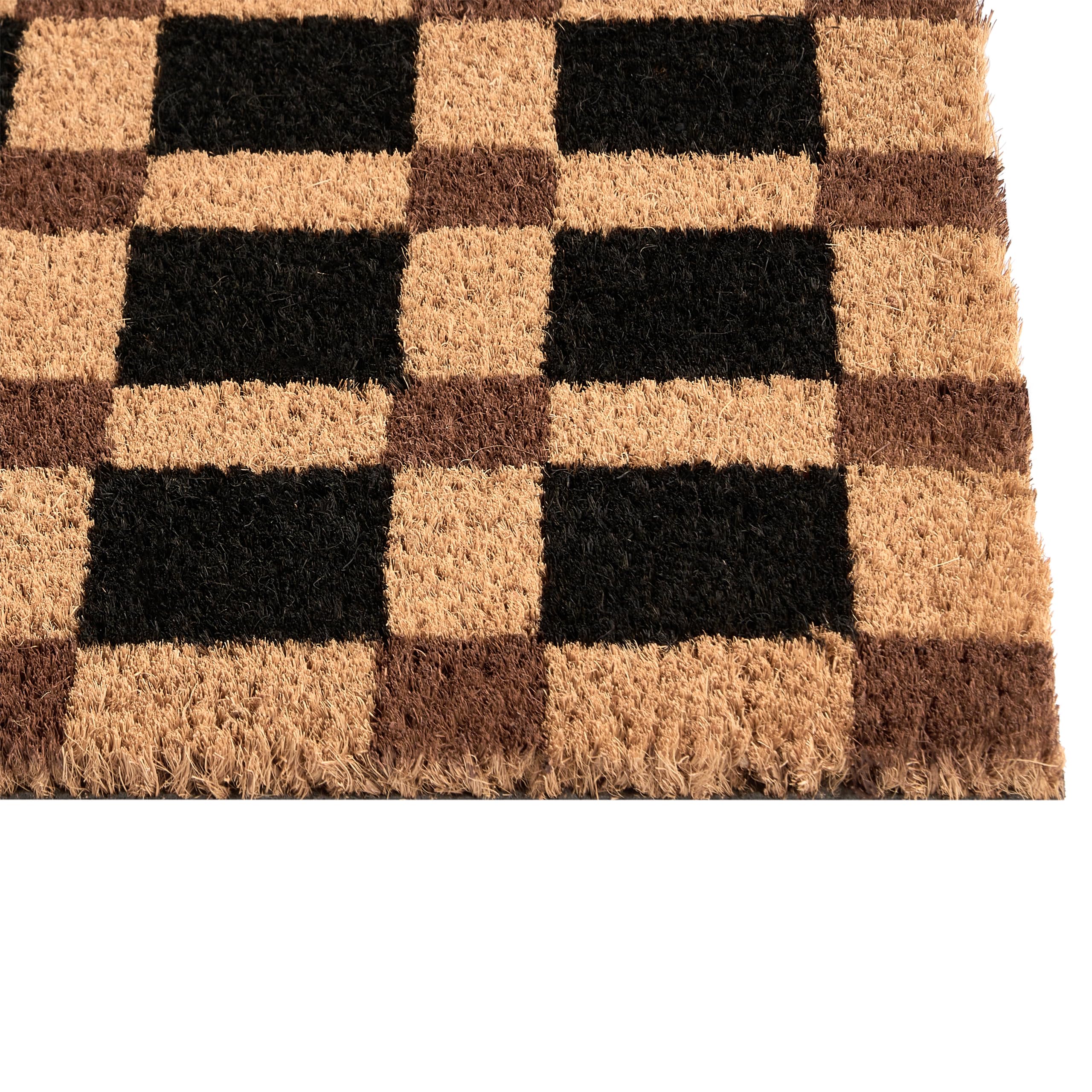 Beliani Paillasson en Fibre de Coco 60 x 90 cm Antidérapant Dessous en PVC Motif à Carreaux Beige et Noir Villasis