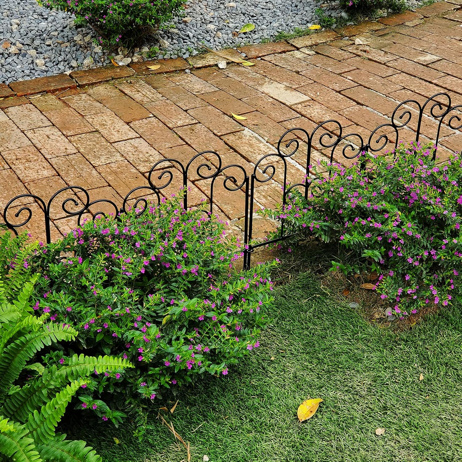 Decorative Iron Garden Fence 12" W x 17" H, Pack of 5 Panels Rust-Resistant Metal Fence Panels for Flower Beds, Vegetable Gardens, and Landscaping - Dog, Cat, Rabbit Designs Available