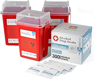 Sharps Container, Sharps Containers for Home Use, Needle Disposal Containers, Sharps Disposal Container, Biohazard Containers, Small Sharps Container, 1 Quart with Wipes- 3 Pack