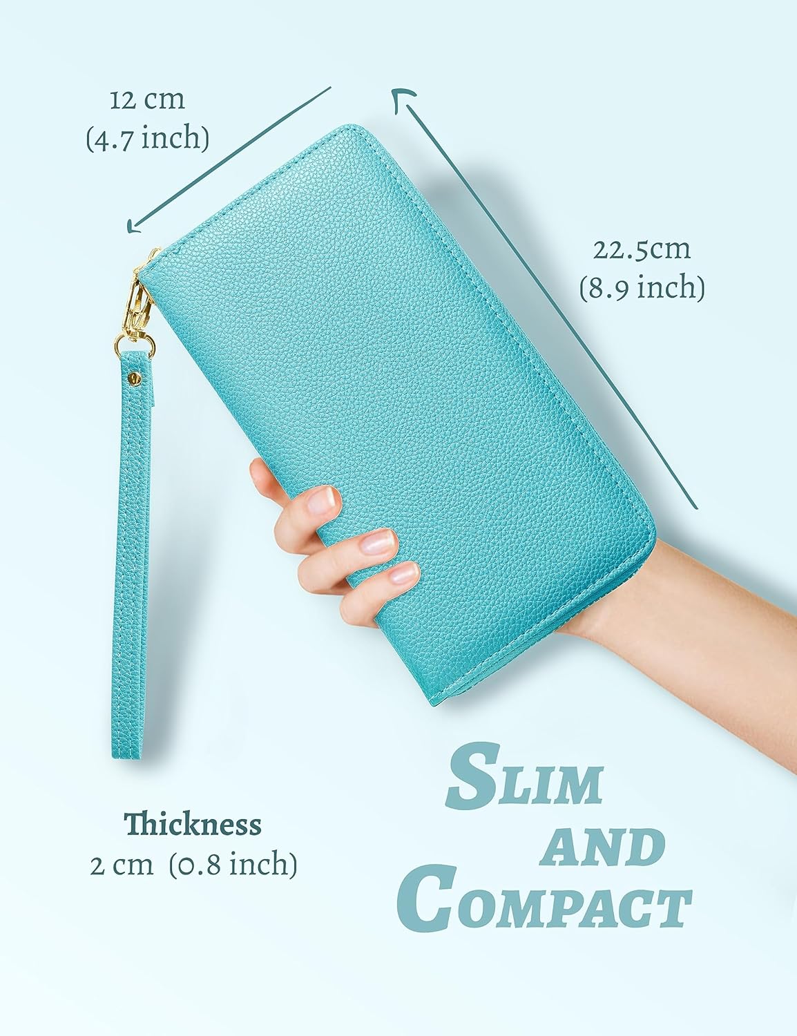 Yarnic Women's Wallet Credit Card Holder Money Pockets Big Wristlet Wallet Case Coin Money Clip Organizer Purse with RFID Blocking Large Capacity with Zipper Cheetah Wallet (pale turquioise) - Image 2