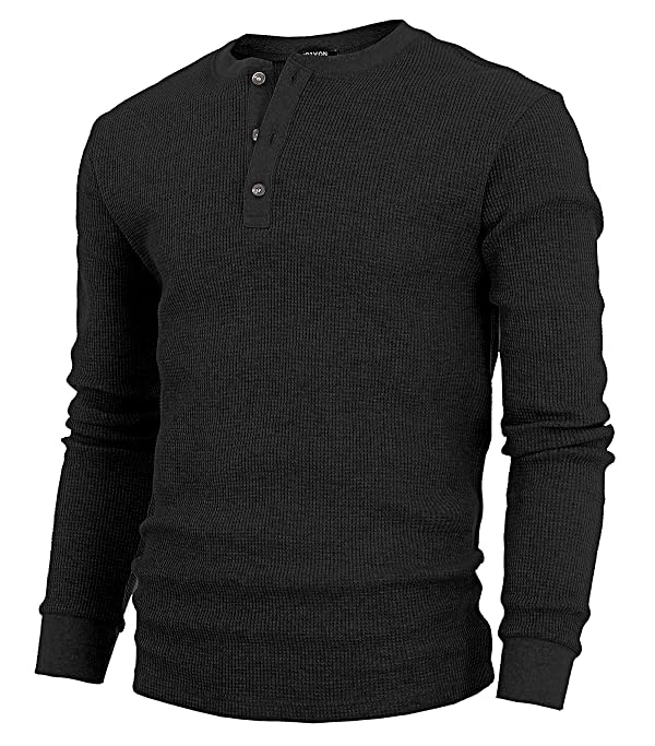GIVON Men’s Slim Fit Henley Waffle T-Shirt Cotton 100% Fabric Long Sleeve Knit Tee with Button Neckline / GMT001-BLACK-XL by GIVON - Used condition - US$29.48
