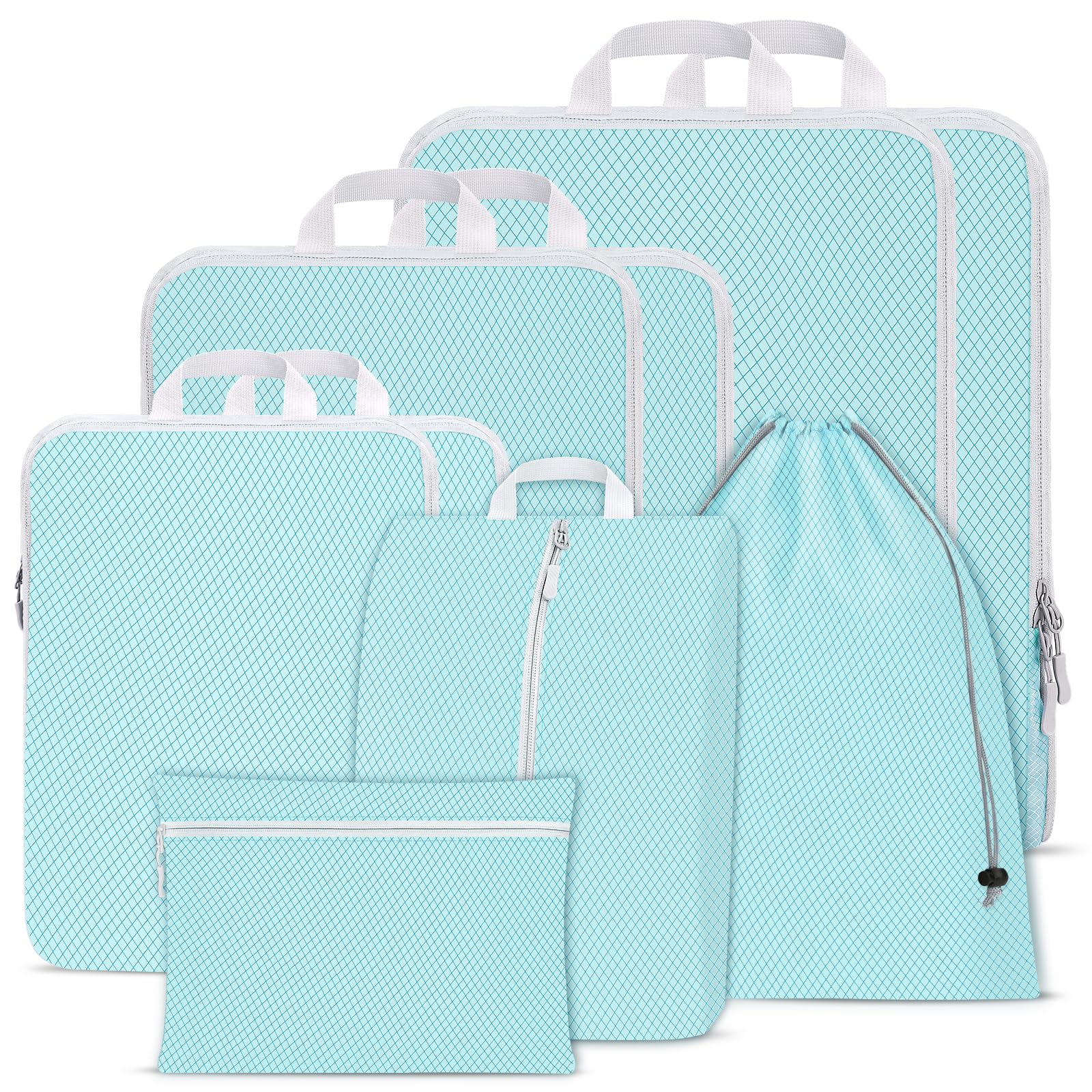 Kiamxne Blue Compression Packing Cubes For Suitcases,Suitcase Organiser Bags,Travel Packing Cubes Compression Set For Backpack,Packing Organisers,Waterproof Travel Organiser Packing Bags (, 9 Pack)