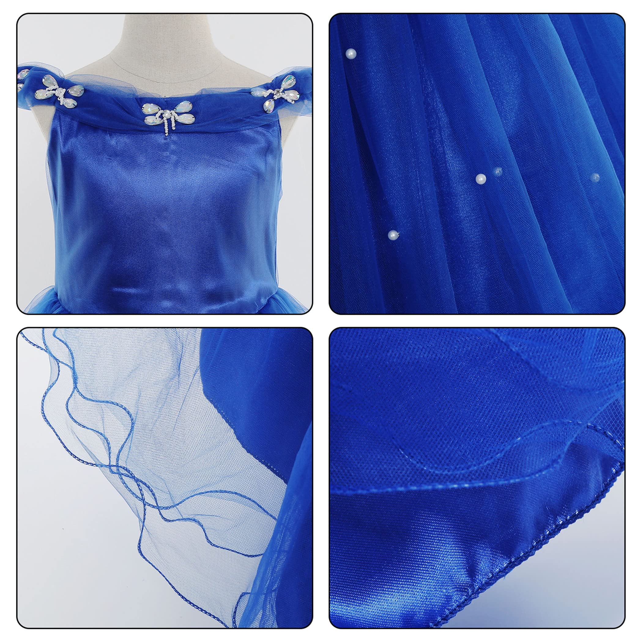 Bambine e Ragazze Costumi Principessa Abito Vestito Farfalle Natale Carnevale Bacchetta Magica Guanti Halloween Maniche a Sbuffo,Blu,130