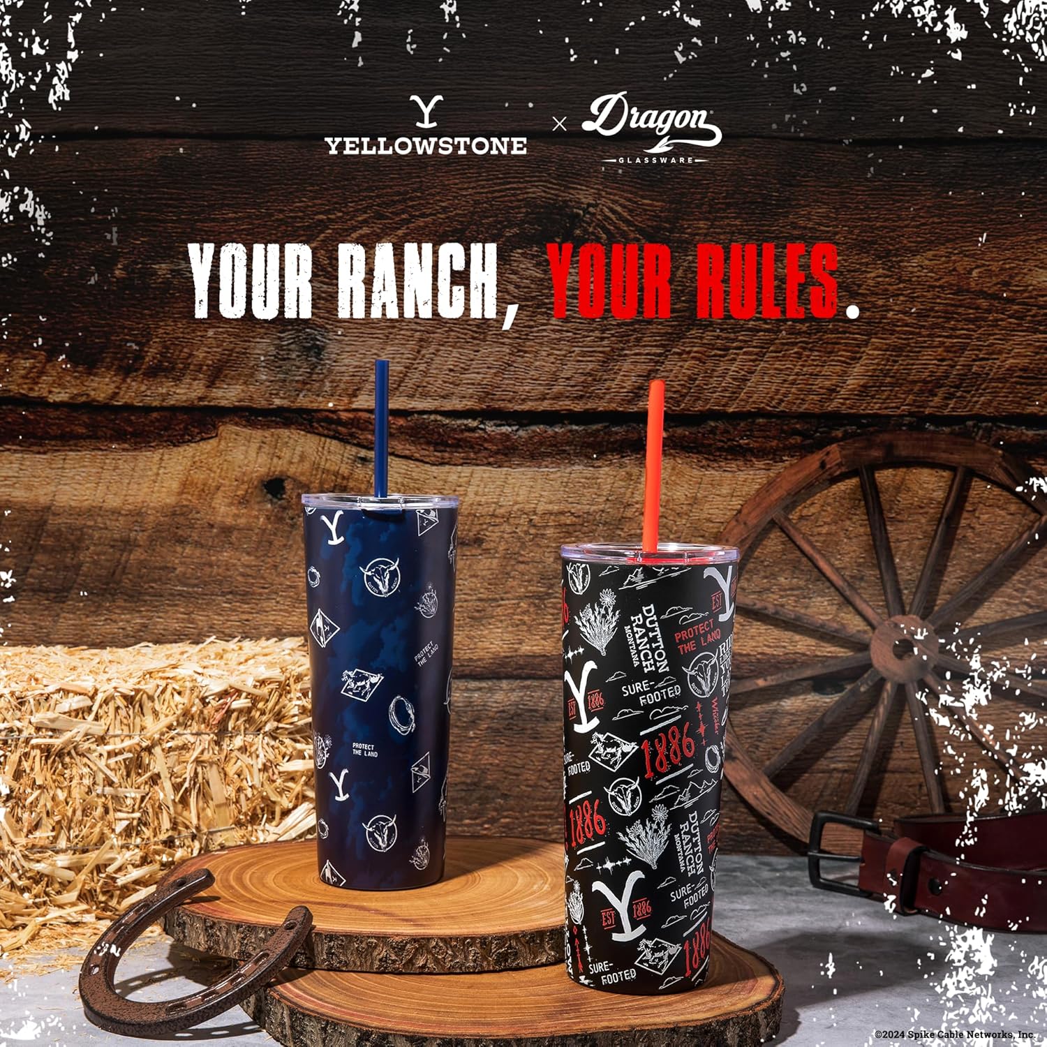 Dragon Glassware x Yellowstone Vacuum Insulated Tumbler with Lid and Straw - 24 oz Tumbler Cup with 2 Straws - Stainless Steel Tumbler with Straw for Water, Iced Tea - 1886 - Image 7