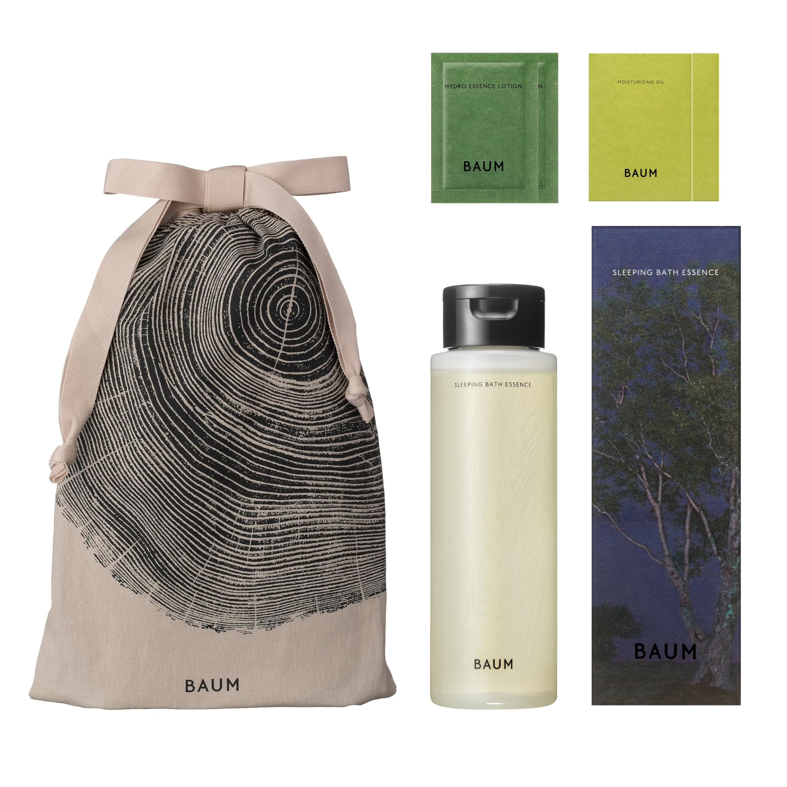BAUM(バウム) ギフトキット スリーピング バスエッセンス 190mL+ラッピングバッグ+化粧水・オイルサンプルつき 限定| 入浴料 |ユーカリとひのきの深い森に誘う香り | スキンケア 保湿 眠りの森林浴 ギフト プレゼント 誕生日 | オーガニック 樹木 | 資生堂