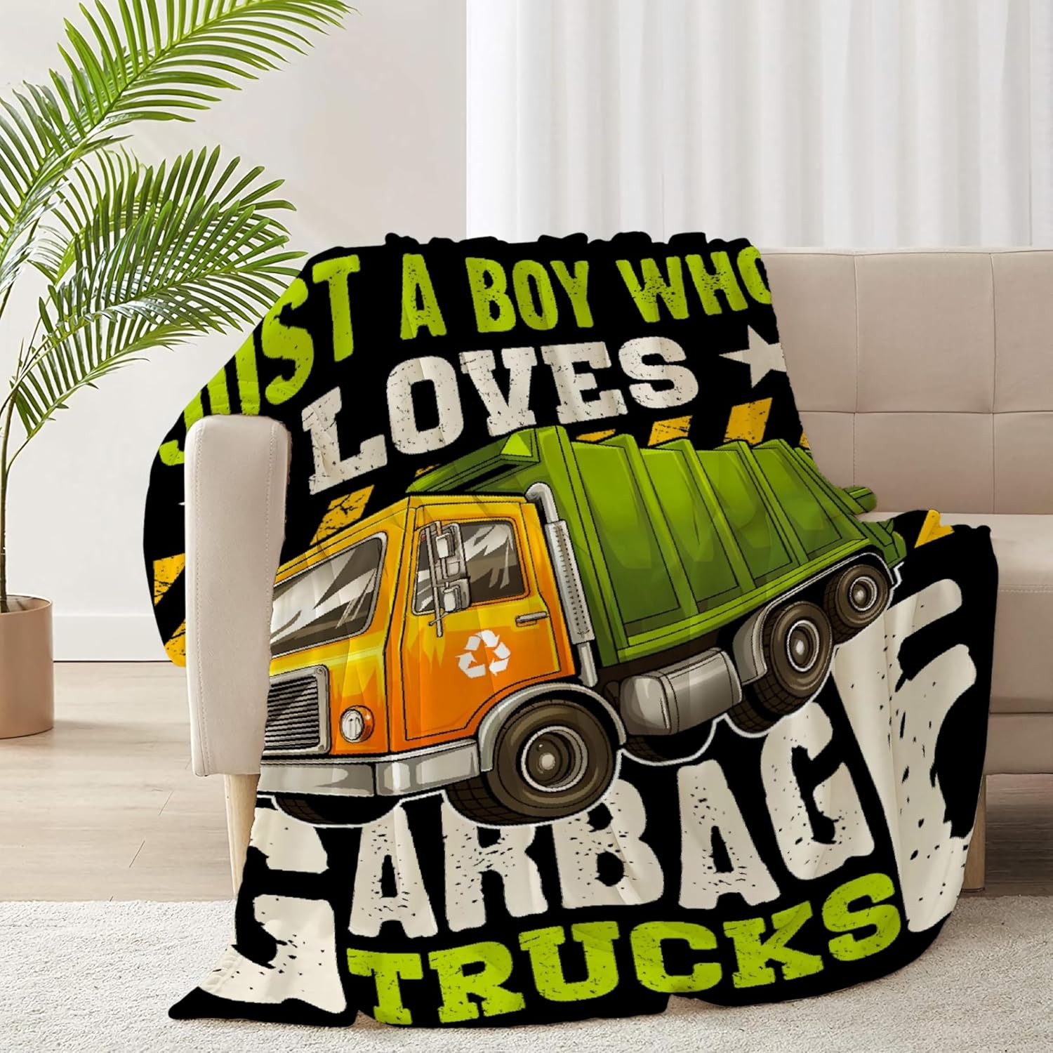 Garbage Trucks Blanket, Truck Gifts for Kids, Car Themed Flannel Blankets with Name, Soft Cozy Lightweight Throws Gifts for Truck Lovers & Boys 80x60 Inch for Adult