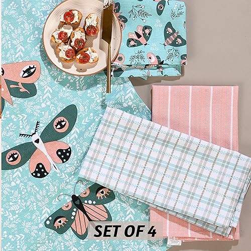 Miniatura 2 de Folkulture Juego de 4 toallas de cocina con lazo para colgar, 100% algodón reciclado para secar platos, paños de cocina de 28 x 20 pulgadas o