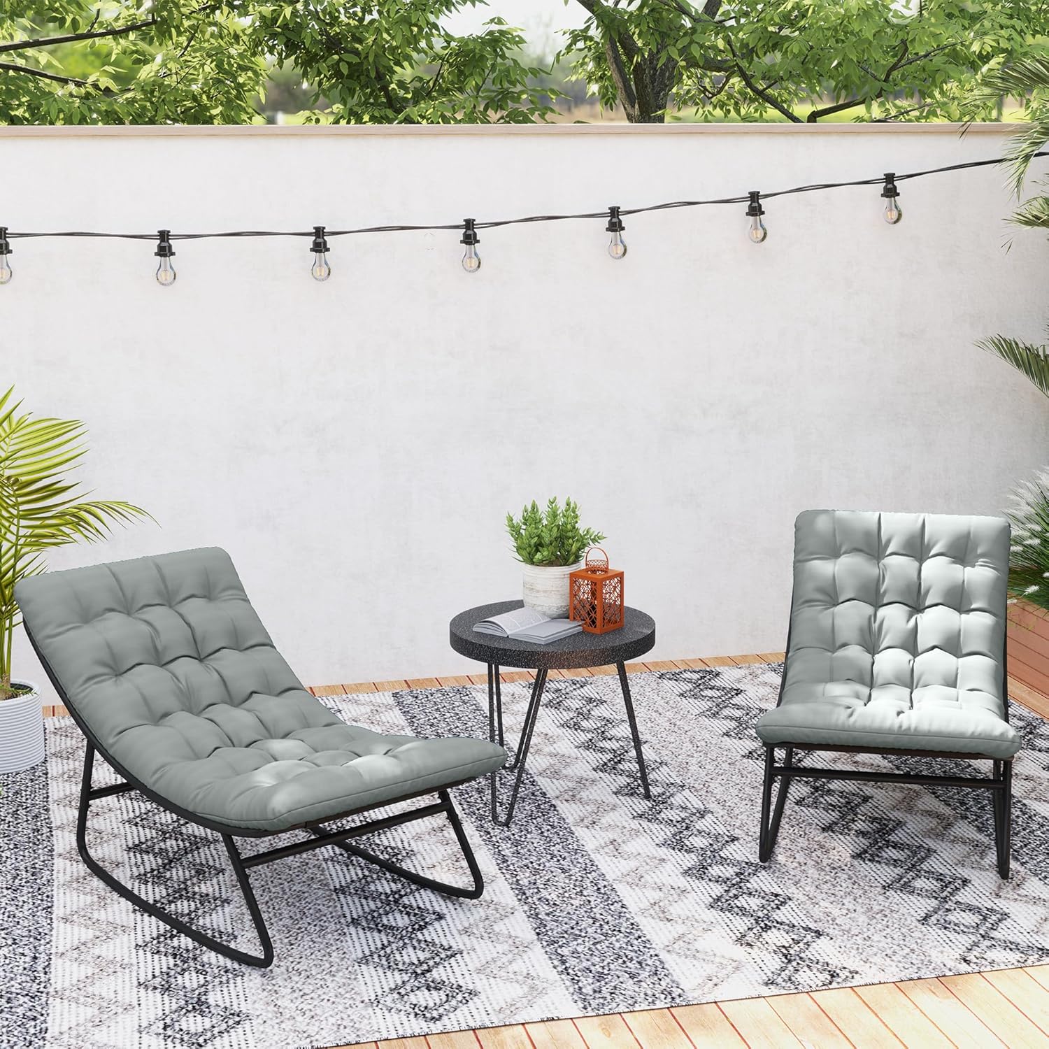 Outsunny Outdoor Rocking Chairs Set of 2, Patio Rocking Chairs with Thick Cushions, Mesh Deep Seat, Steel Frame Indoor Outdoor Rocking Lawn Chair Set for Porch, Garden, Dark Gray