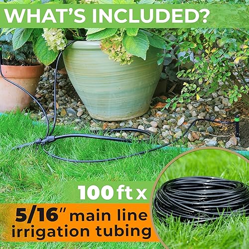 Miniatura 3 de CARPATHEN Kit de riego por goteo, sistema de riego de jardín ajustable de alta calidad + tubo de riego por goteo de 100 pies 5/16 - Línea principal