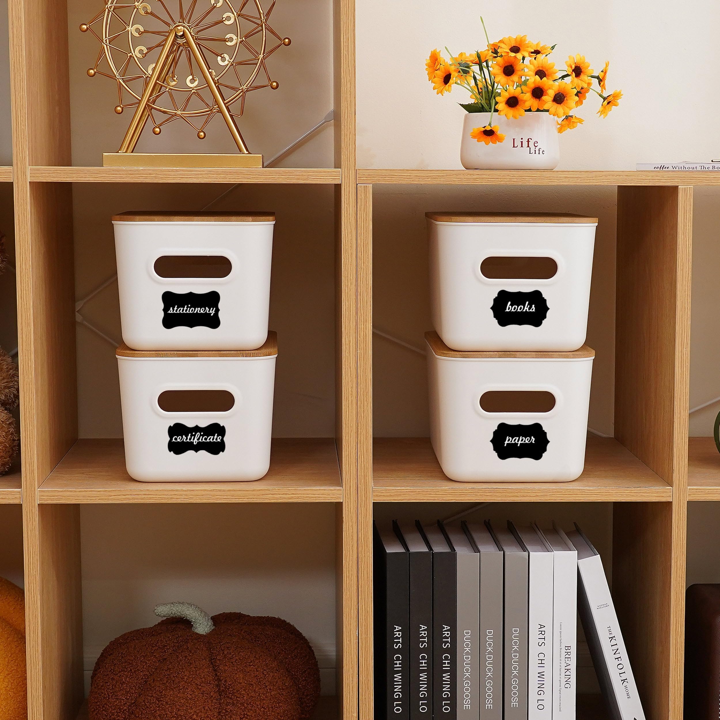 4 PCS Aufbewahrungsbox mit Bambus Deckel Aufbewahrungsboxen Kunststoff Stapelbare Kleine Aufbewahrungsbox mit Griffen für Küche Schlafzimmer 26 * 17.8 * 15.5cm, 6.5L