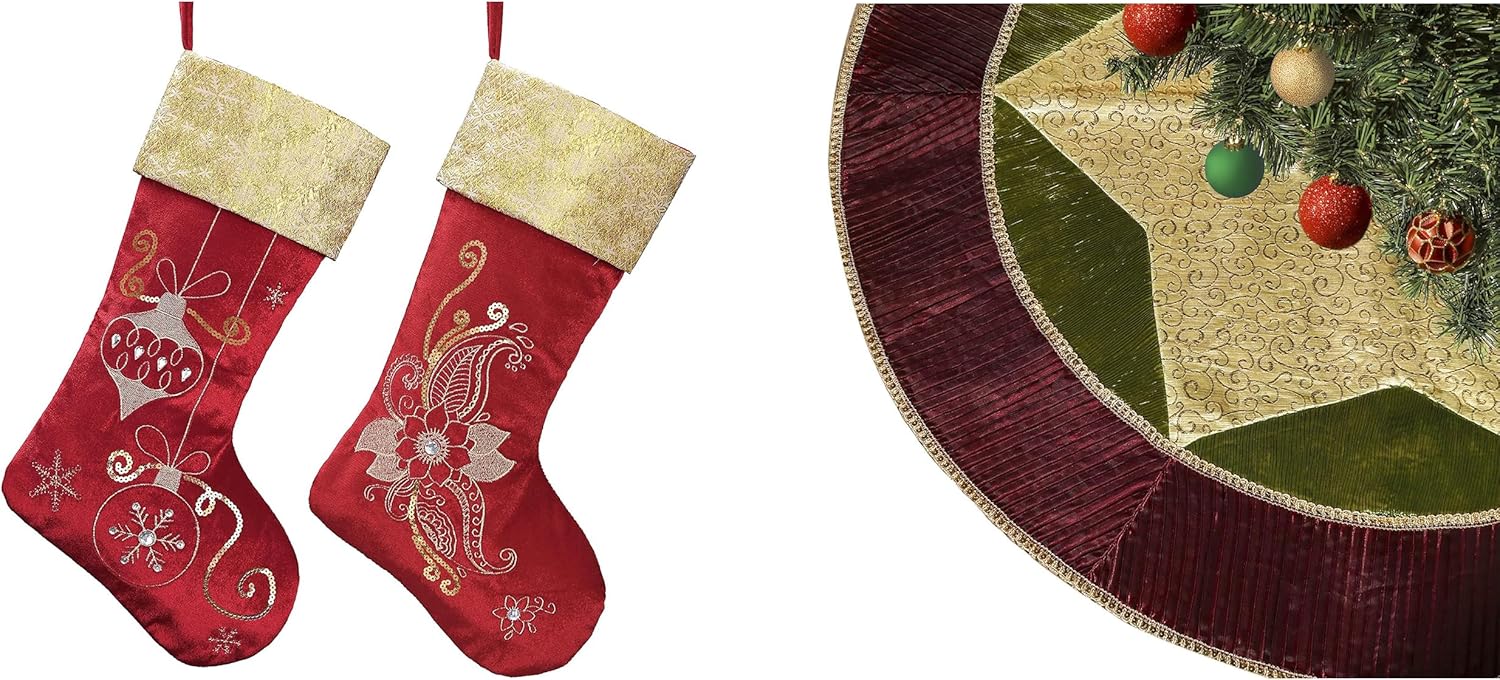 Valery Madelyn Christmas Stockings for Christmas Gifts & Decorations, Christmas Tree Skirt for Tree Decorations, 21 Inch Christmas Stockings &48 Inch Tree Skirt