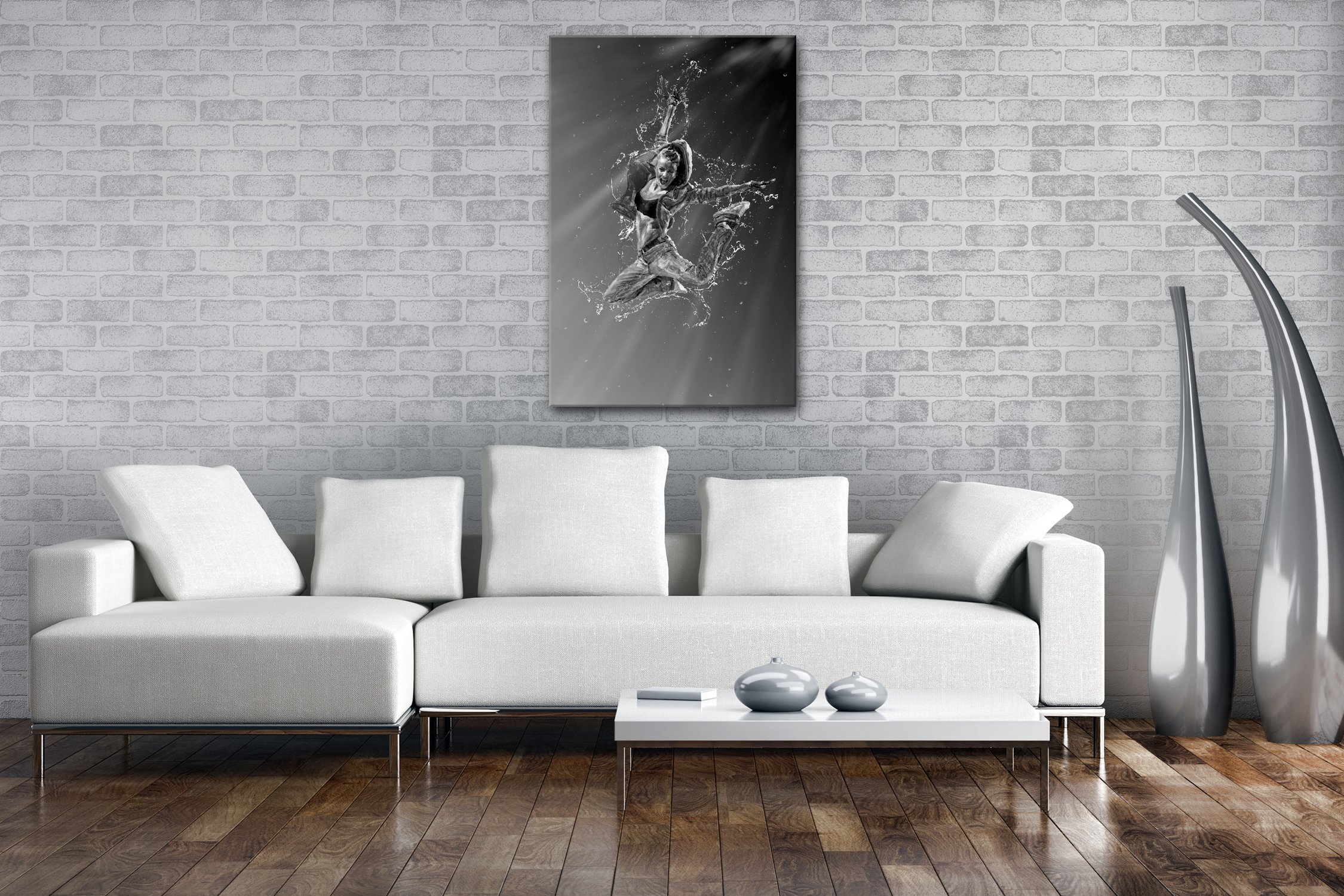 Stampa Digitale di Alta qualità con Cornice, Motivo Danzante in Acqua: Nero/Bianco, 120x80