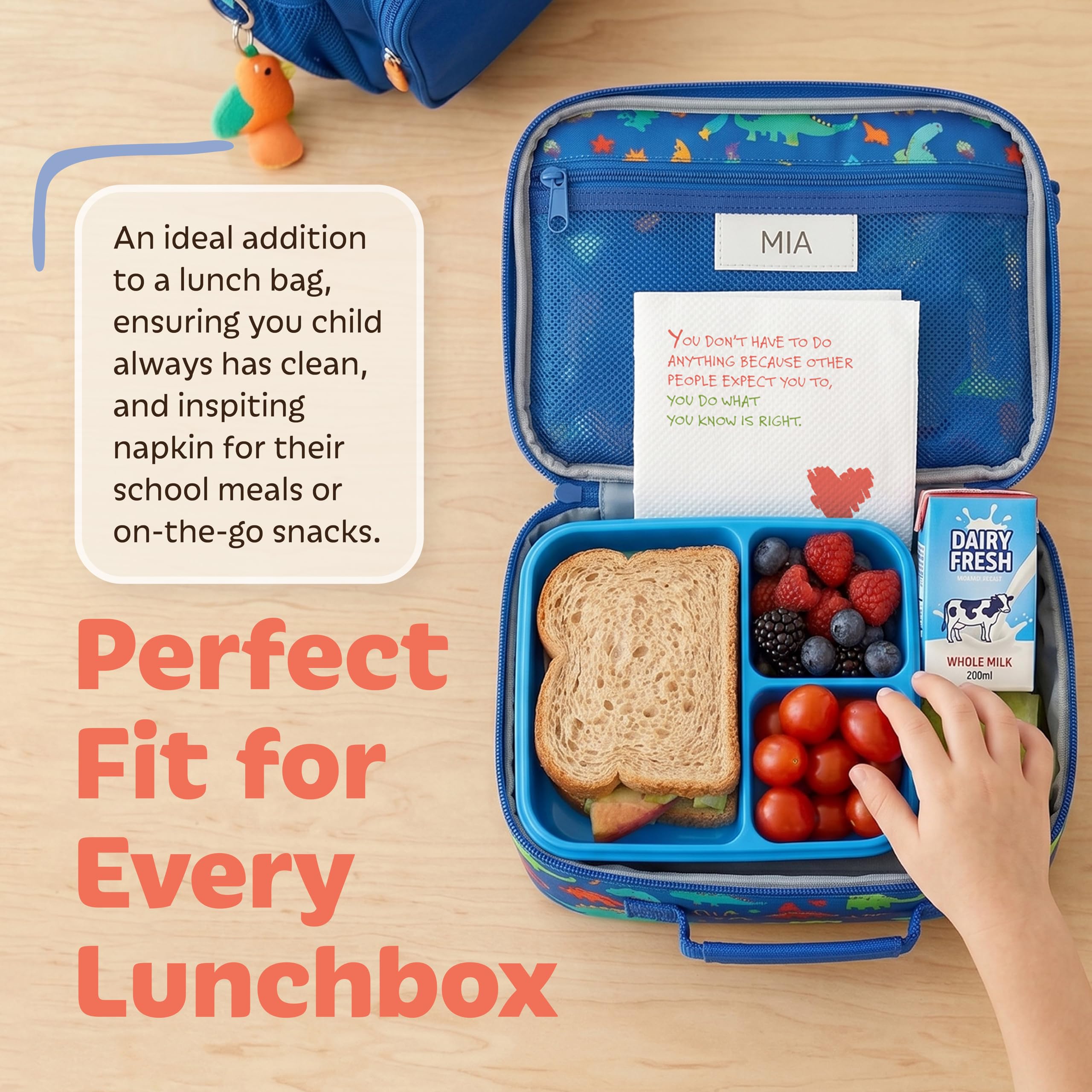 Tiny Truths Kids Serwetki - 50 unikalnych ręcznie rysowanych zwrotów mądrości - zabawne jednorazowe papierowe serwetki do szkolnego pudełka na lunch - pozytywne afirmacje - imprezy i codzienne