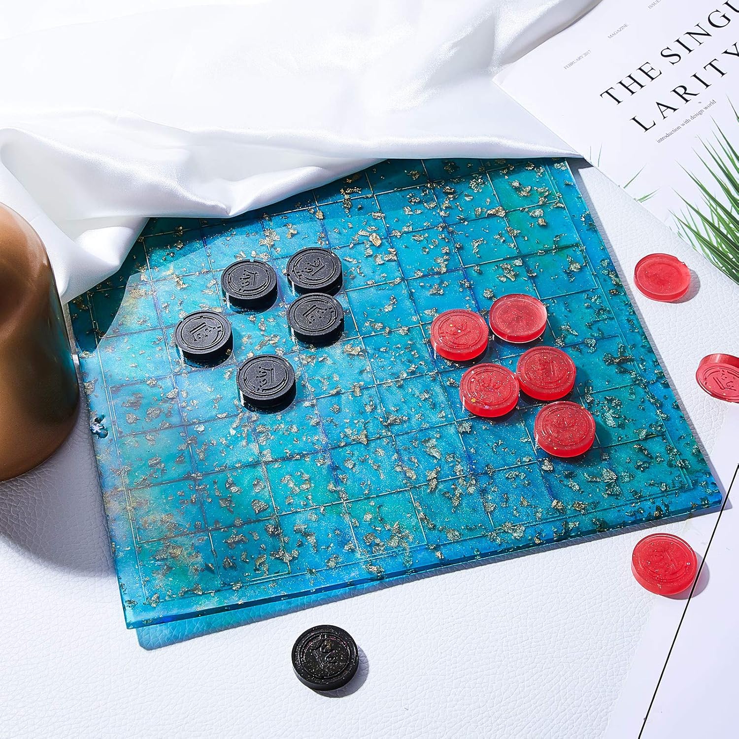 Patelai  Resin International Chess Molds Silicone Checkers Epoxy Molds Chess Resin Casting Mold for Home Decoration Jewelry Cake Pendant Making Supplies(Blue)