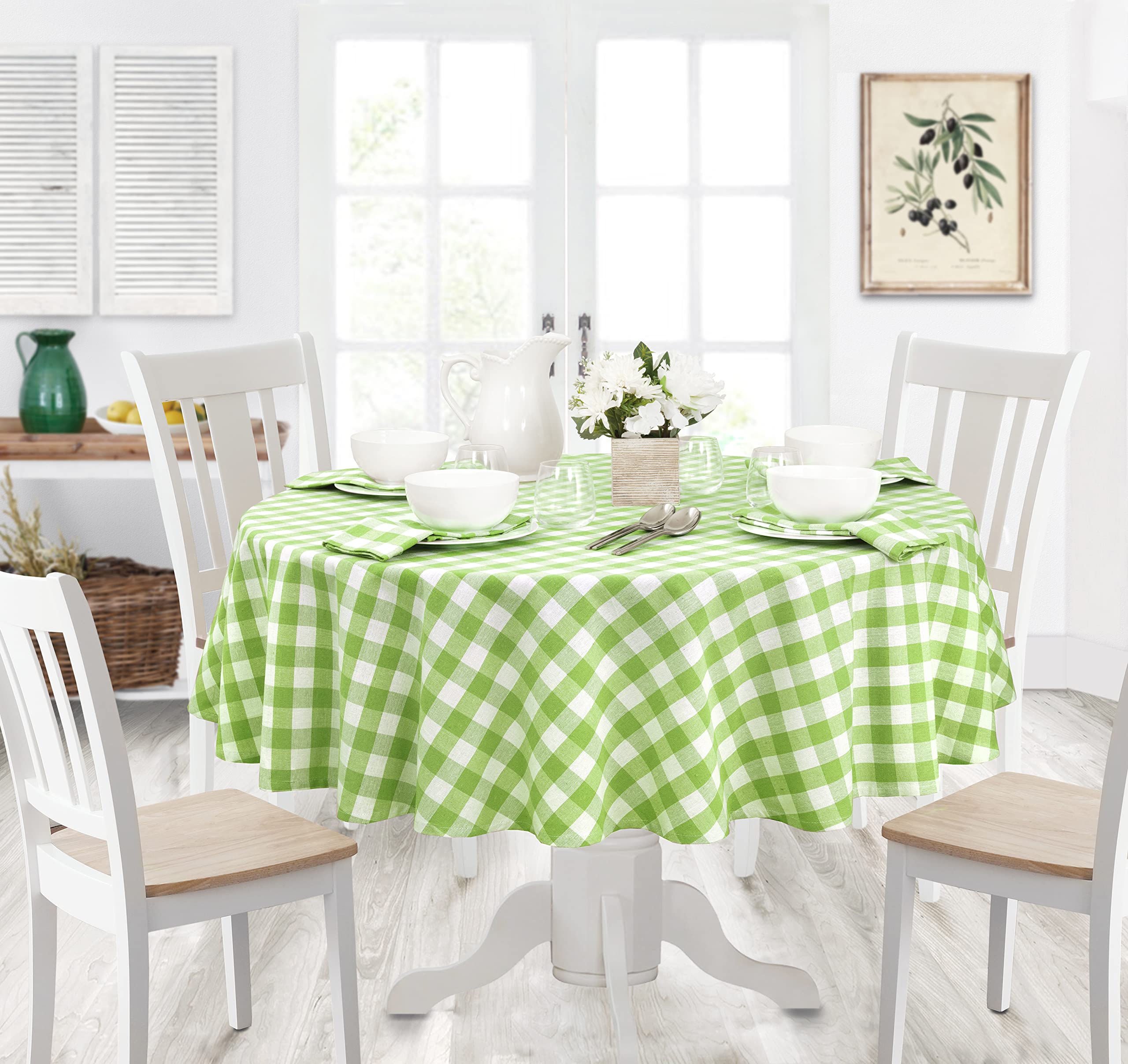 Home Bargains Plus Rustikale Tischdecke aus Baumwolle, rustikales Büffelkaro, pflegeleicht, 178 cm, Grün
