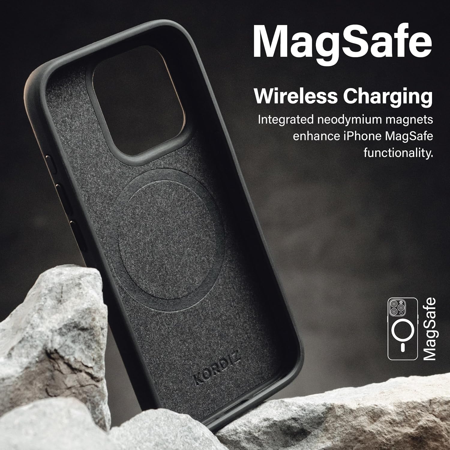 KORDIZ for iPhone 15 Pro Max Impact Leather Case, Geniune Premium Full-Grain Leather with 360 TPE Bumper Drop Protection, MagSafe & Wireless Charging, Raised Edges (Black)