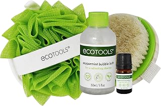 EcoTools Indulgent Bath Kit with Bubble Bath, Dry Body Brush, Loofah Bath Sponge, and Peppermint Essential Oil
