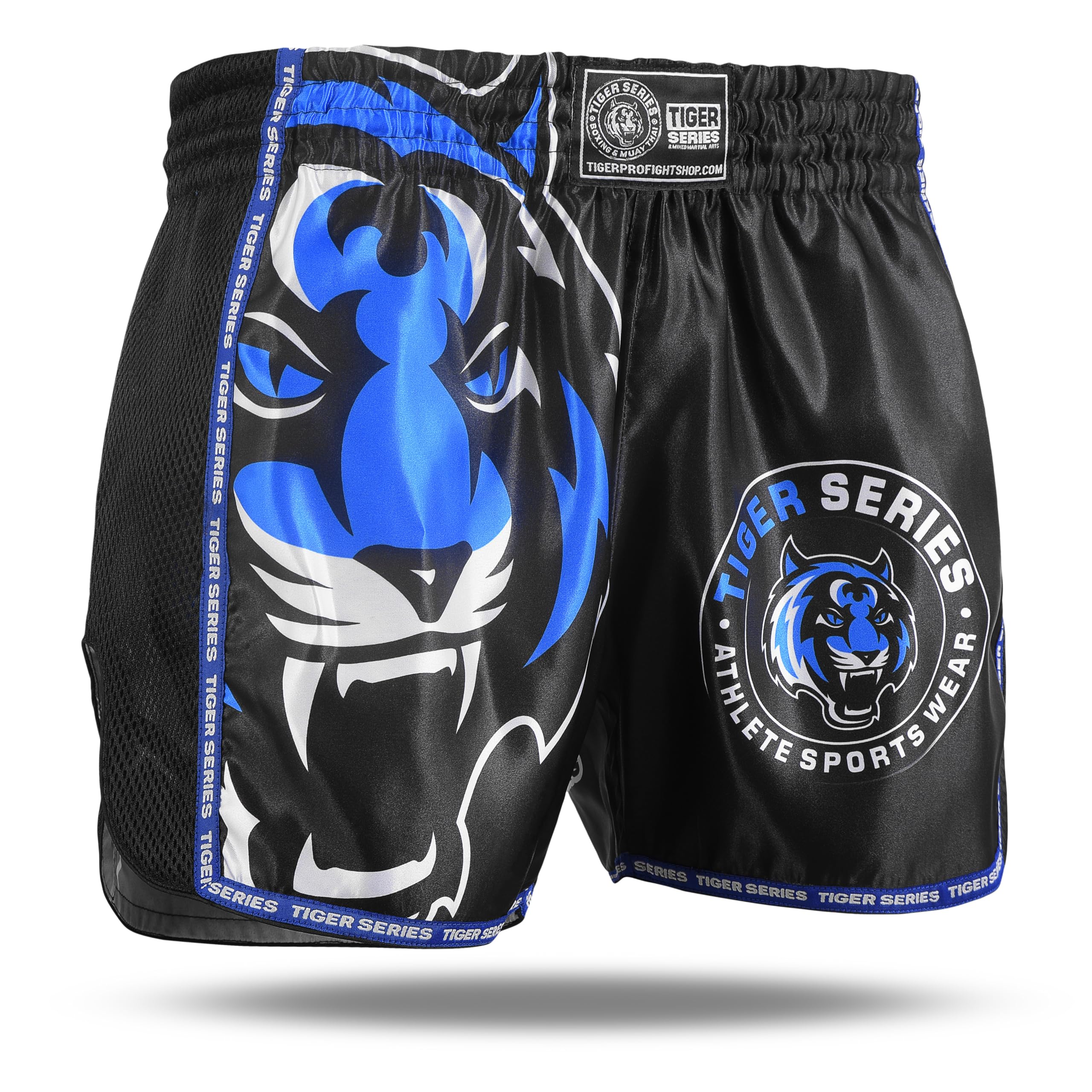 Tiger Pro Muay Thai Boxing Shorts for Training and Kick Boxing, Combat Sports - Multiple Color Options (US, Alpha, Large, Regular, Regular, Blue/Black)