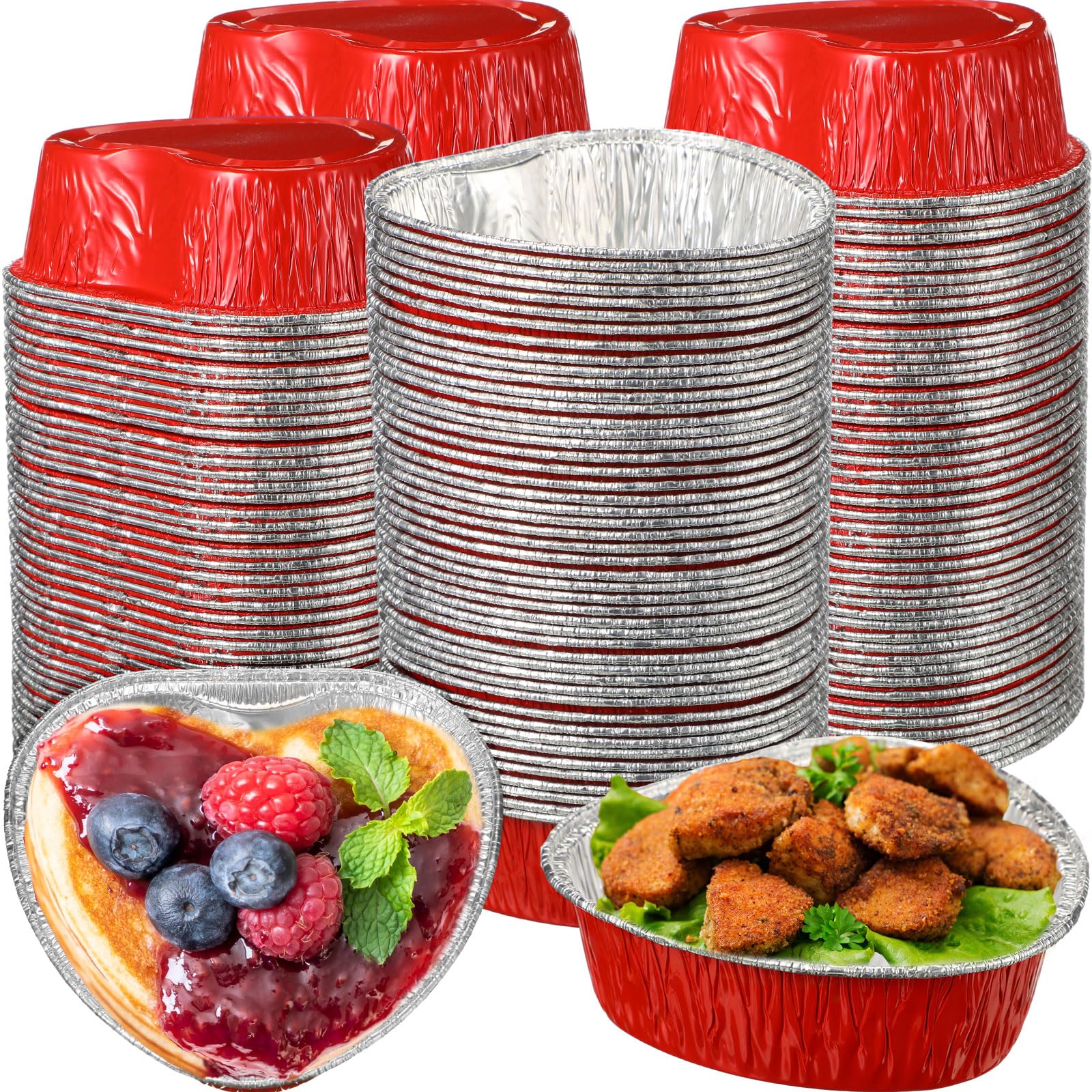 Heart Shaped Cake Pans Valentine's Day Aluminum Foil Cupcake Cups Mini Heart Cake Liners Disposable Baking Tins for Wedding Anniversary Dessert Quiche Ramekin Pudding(180 ml, 200 Pcs)