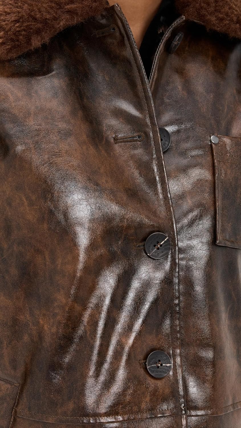 Avec Les Filles Women's Faux Leather Relaxed Aviator Jacket - Image 6