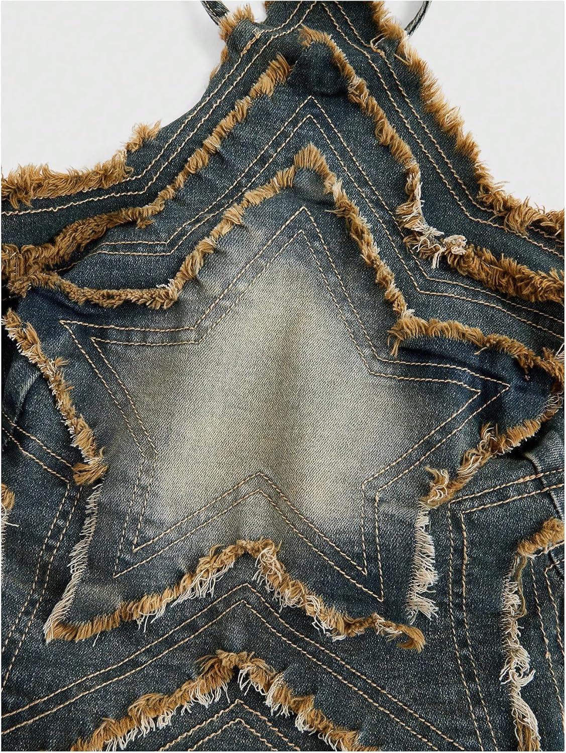 MakeMeChic Women's Denim Halter Tops Y2K Backless Raw Hem Tie Back Crop Party Club Tops - Image 3