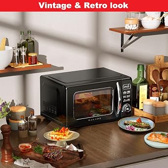 Galanz GLCMKZ11BKR10 Retro Countertop Microwave Oven with Auto Cook & Reheat, Defrost, Quick Start Functions, Easy Clean with Glass Turntable, Pull Handle, 1.1 cu ft, Black