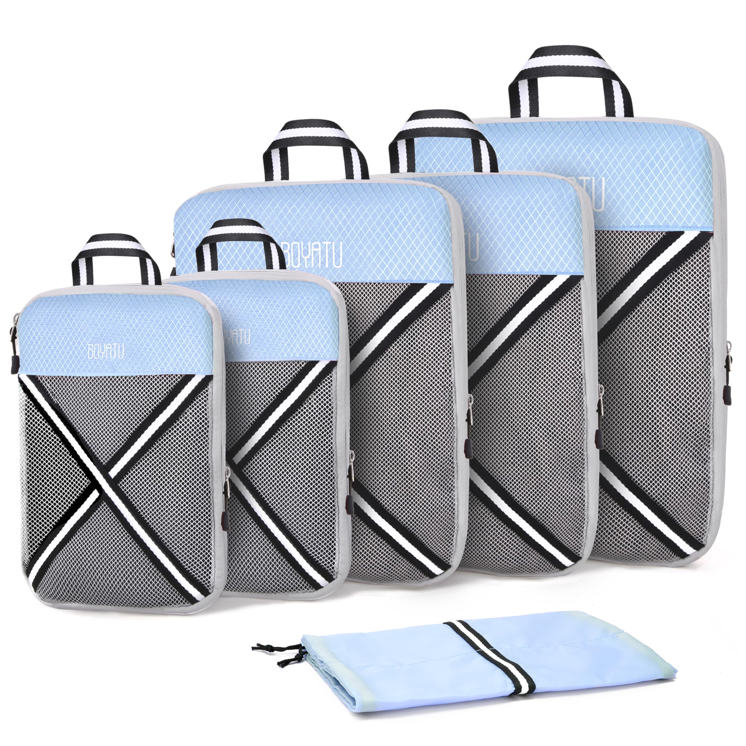 Travel Organizer Compression Packing Cubes: 6 Set Lightweight Luggage Organizer Bags for Travel - Essentials Accessories for Luggage and Carry Ons Travel Gifts Blue