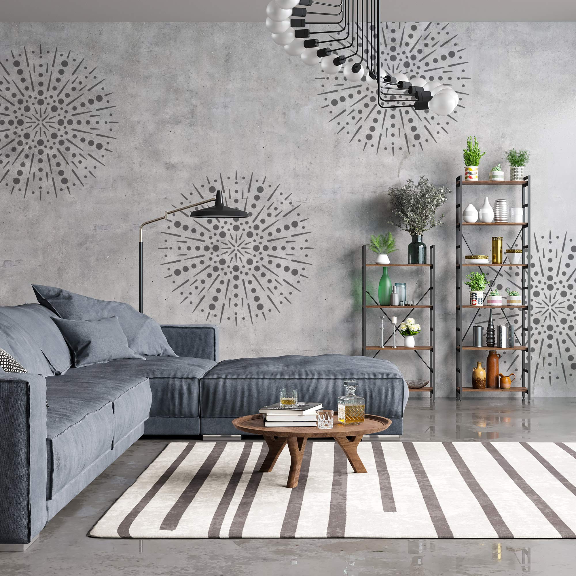 NAKLEO Mandala Szablon Malarski do Malowania Ścian Duży, 107 cm Kropka Koło Fajerwerki Geometryczny, Wielorazowy Wielokrotny Plastik, Wzór DIY Dom Dekoracje, Papier Ściany Tkaniny Drewno Meble