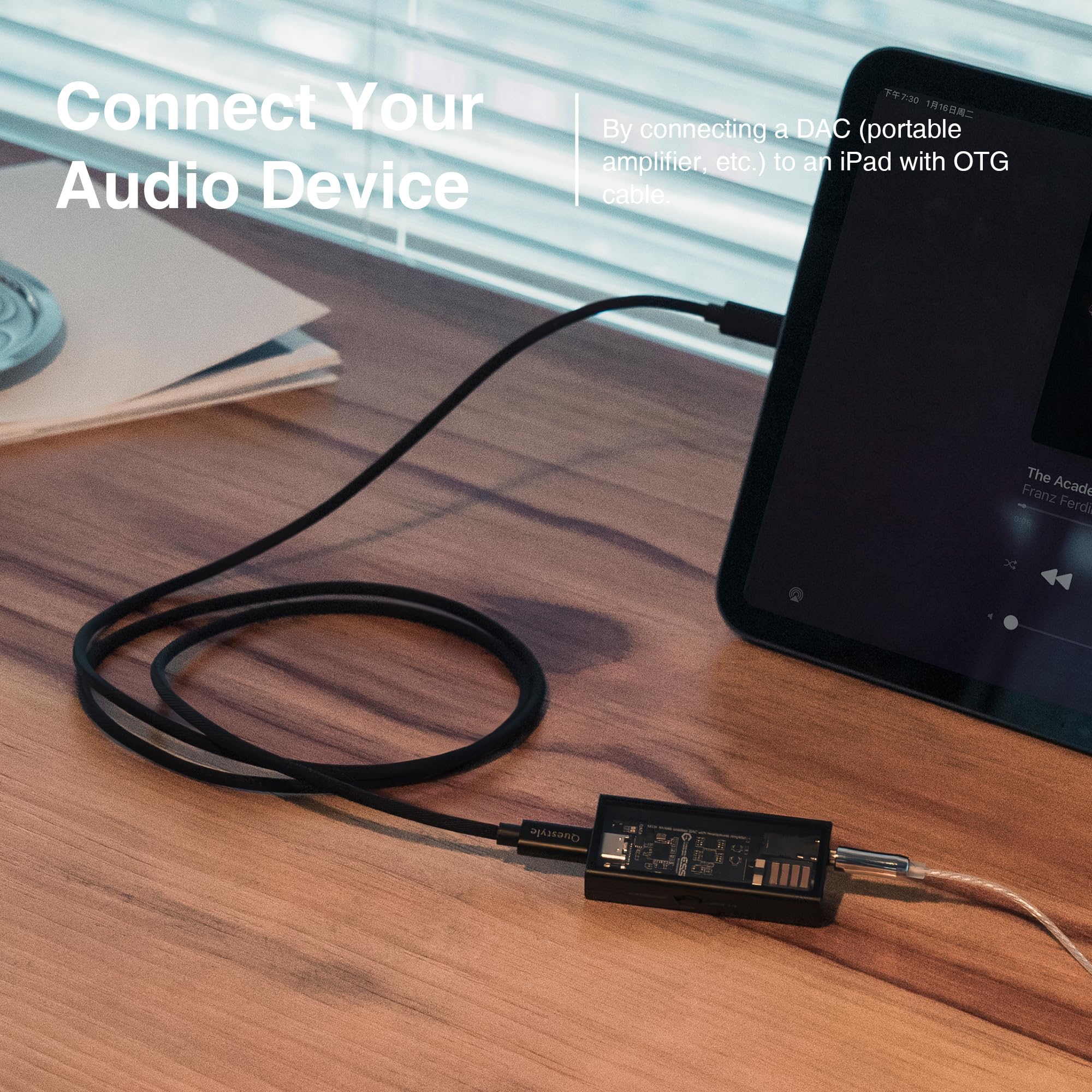 Questyle USB-C-DAC-OTG-Kabel, 1,2 m, Audio-Adapter für iPhone 13/12/11/X/8/7/6/Plus, iPad Pro/Air/Mini, iOS15 auf Typ-C-Stecker-Adapter (nur passend für Verstärker M12i M15i)