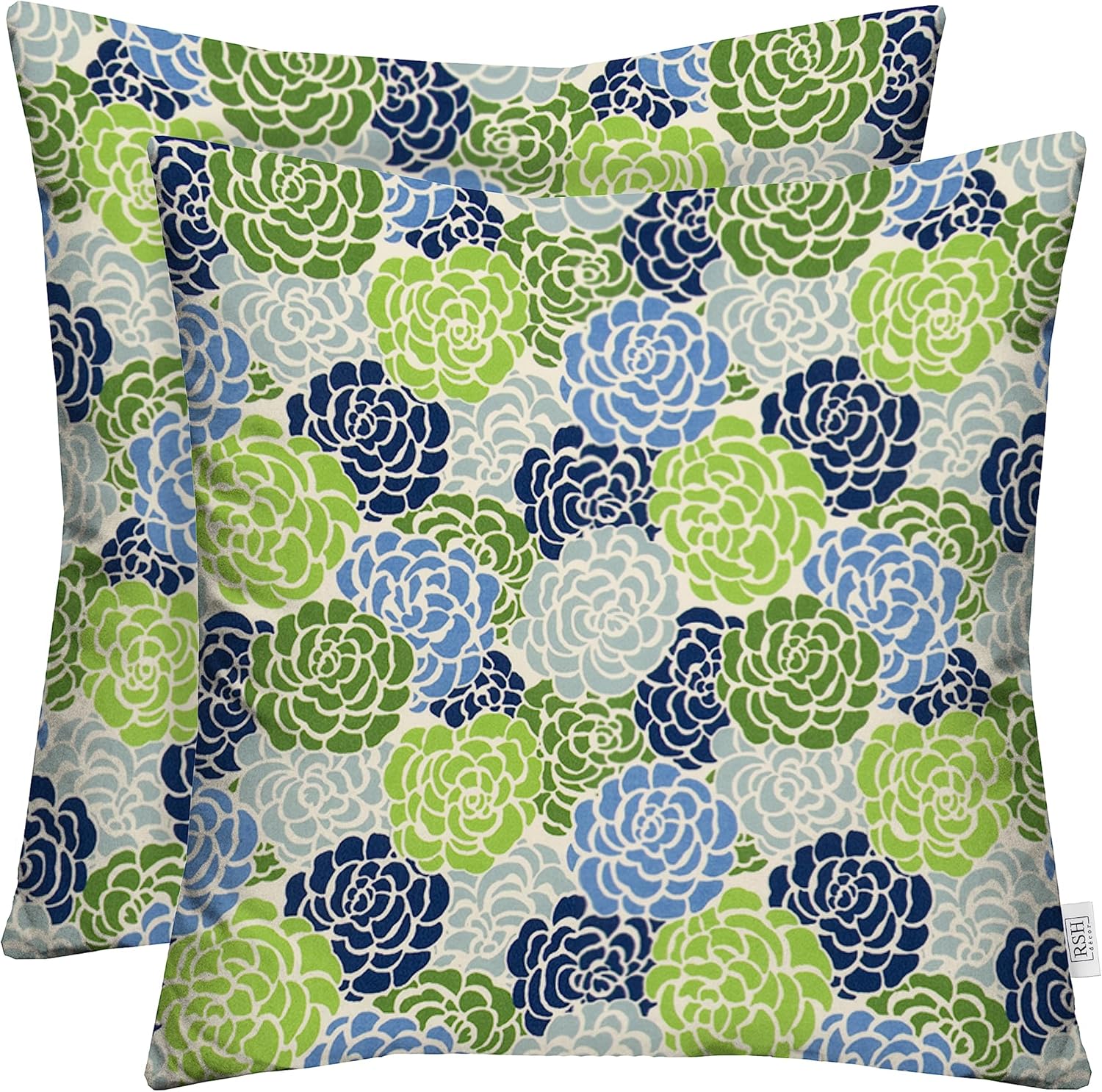 RSH DECOR: Square Throw Pillows Set of 2 | 17” x 17” | All-Weather Spun Fabric | Water and Fade-Resistant | Outdoor Accent Pillows for Patio Furniture | Livi Courtyard Floral