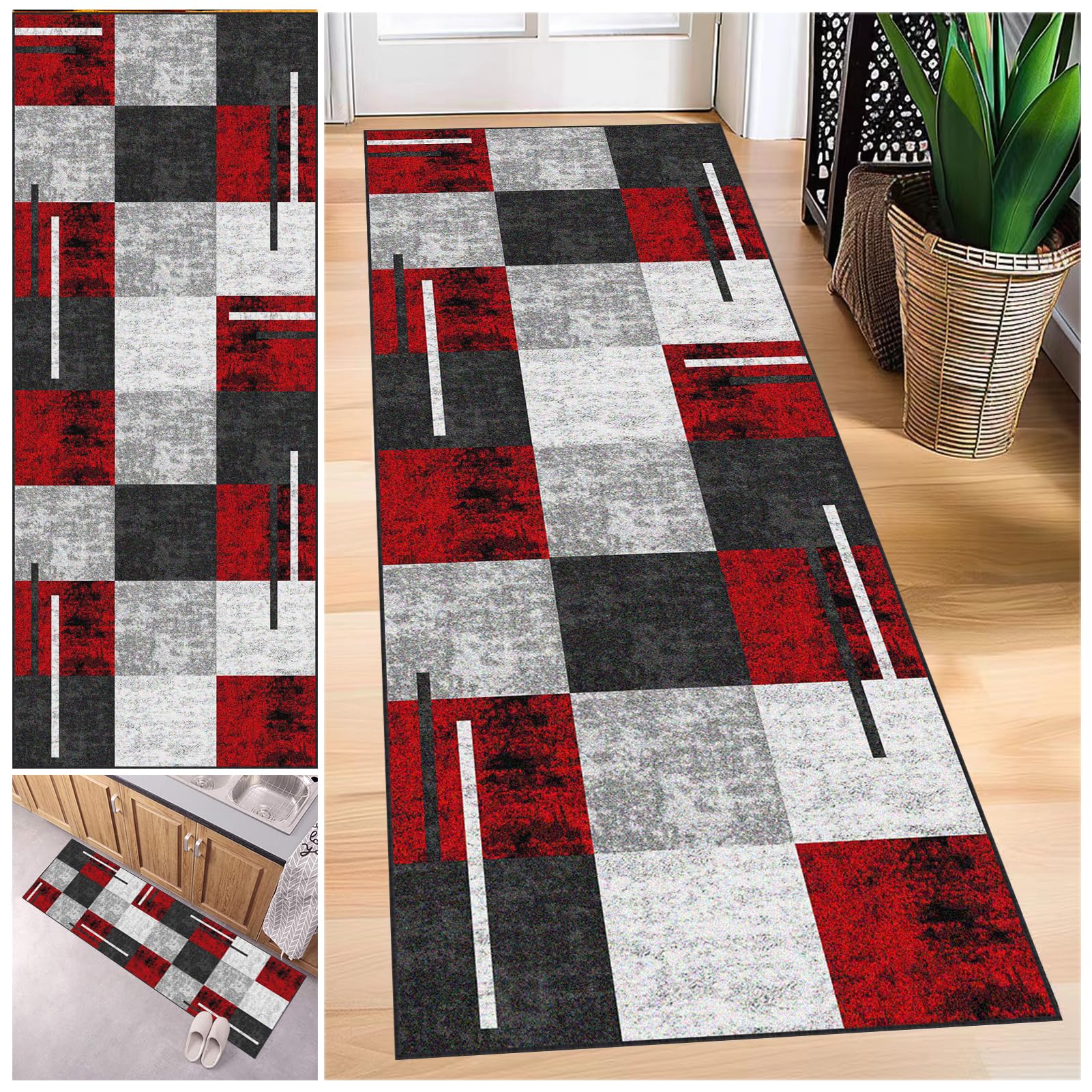 Tapis de couloir 40 x 60 cm antidérapant et lavable aux motifs géométriques pour cuisine