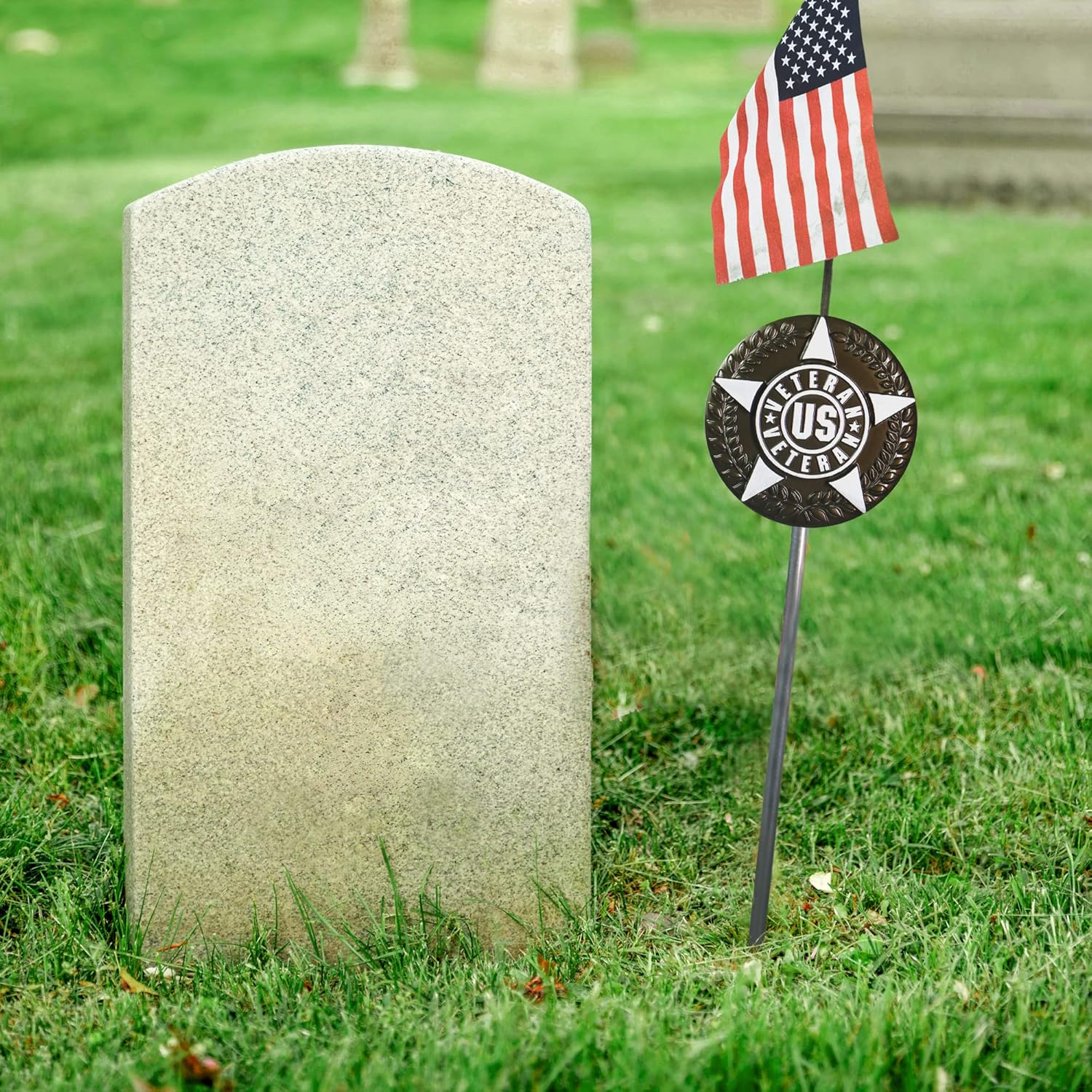 Anley American Veteran Grave Marker with US National Stick Flag 34 Inch Tall - Cemetery Memorial Graveside Plaque Flag Holder Gravemarkers for All American Military Veterans - Image 6