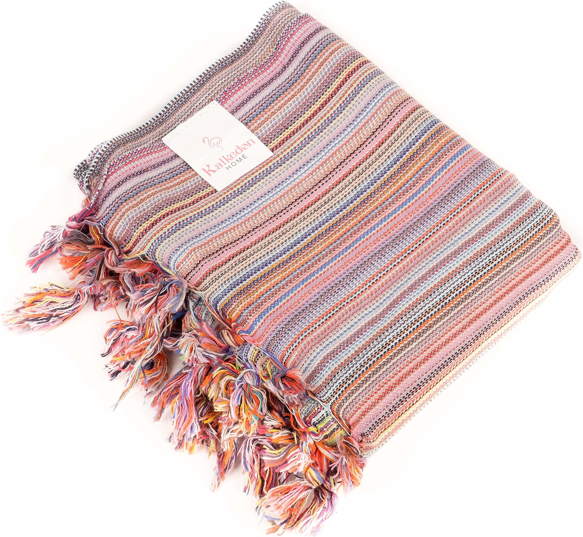 Kalkedon Towels Rainbow Beach Towel | Sarong |Luxurious Turkish Towel | Turkish Cotton Beach Blanket |Picnic Blanket |Peshtemal | Wrap | Pareo |Yoga Blanket (Rainbow)