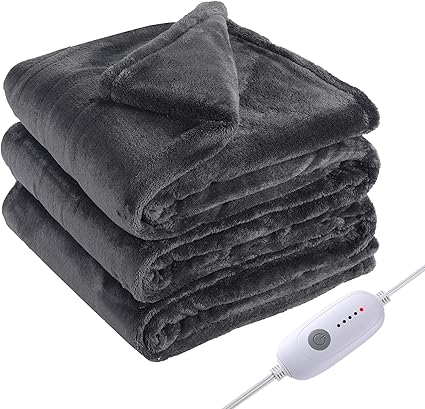 Electric Heated Blanket Full Size 72"x84", Large Oversized, 5 Heating Levels & 10 Hours Auto Off, Cozy for Bed, Sofa & Office, Machine Washable, Dark Gray
