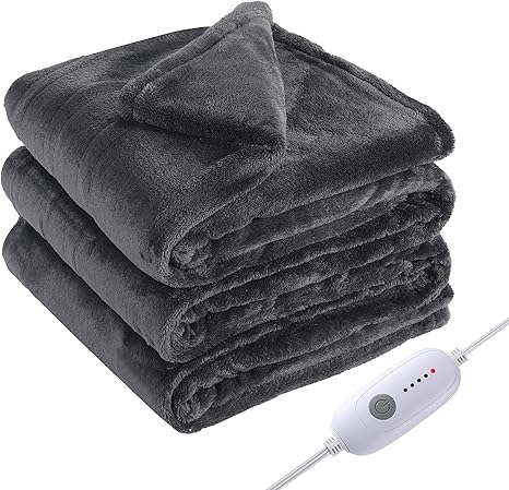 Electric Heated Blanket Full Size 72"x84", Large Oversized, 5 Heating Levels & 10 Hours Auto Off, Cozy for Bed, Sofa & Office, Machine Washable, Dark Gray