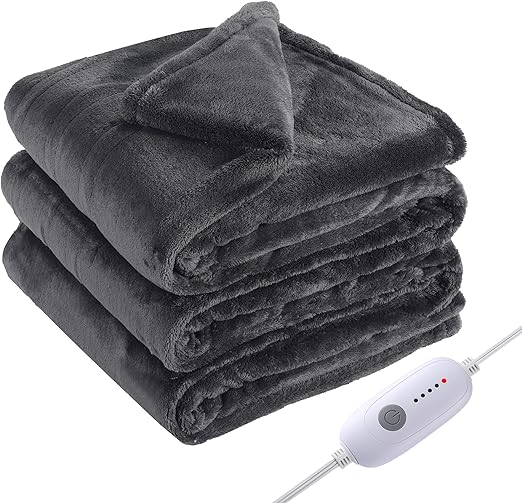 Electric Heated Blanket Full Size 72"x84", Large Oversized, 5 Heating Levels & 10 Hours Auto Off, Cozy for Bed, Sofa & Office, Machine Washable, Dark Gray