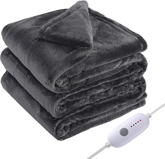 Electric Heated Blanket Full Size 72"x84", Large Oversized, 5 Heating Levels & 10 Hours Auto Off, Cozy for Bed, Sofa & Office, Machine Washable, Dark Gray