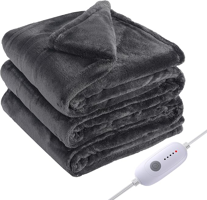 Electric Heated Blanket Full Size 72"x84", Large Oversized, 5 Heating Levels & 10 Hours Auto Off, Cozy for Bed, Sofa & Office, Machine Washable, Dark Gray