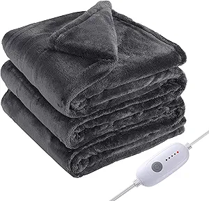 Electric Heated Blanket Full Size 72"x84", Large Oversized, 5 Heating Levels & 10 Hours Auto Off, Cozy for Bed, Sofa & Office, Machine Washable, Dark Gray
