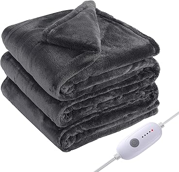 Electric Heated Blanket Full Size 72"x84", Large Oversized, 5 Heating Levels & 10 Hours Auto Off, Cozy for Bed, Sofa & Office, Machine Washable, Dark Gray