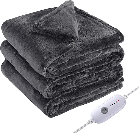 Electric Heated Blanket Full Size 72"x84", Large Oversized, 5 Heating Levels & 10 Hours Auto Off, Cozy for Bed, Sofa & Office, Machine Washable, Dark Gray
