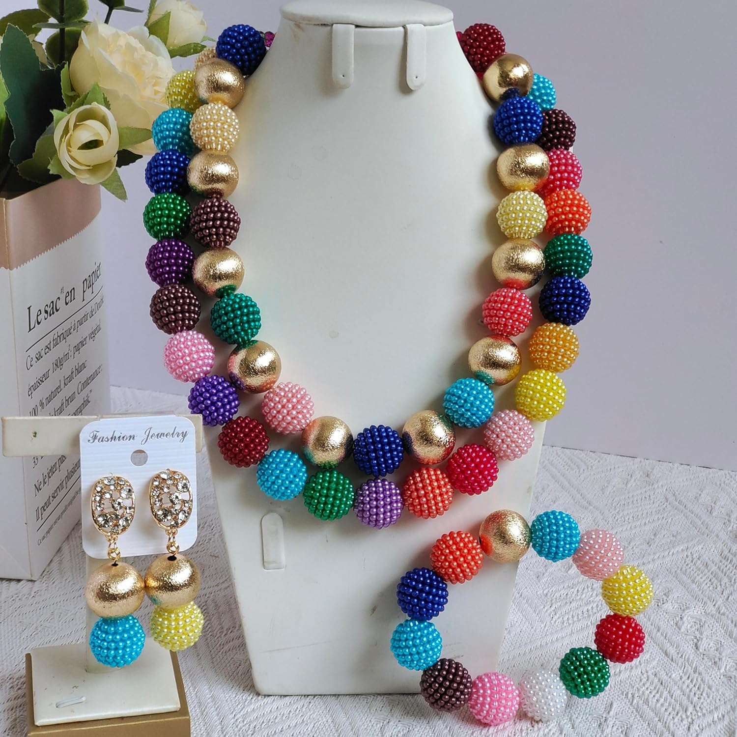 Nigerian Wedding African Beads Red Jewelry Sets for Women Simulated Pearl Necklace and Earrings