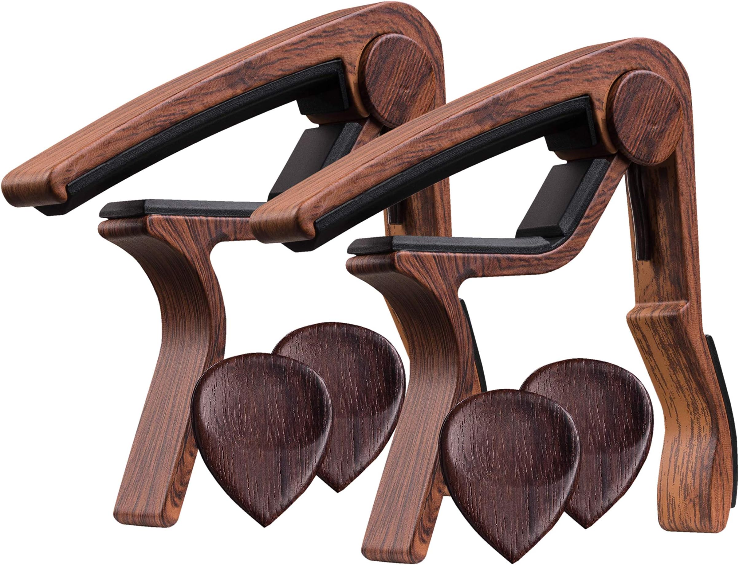 TimbreGear Rosewood Color Guitar Capo with Genuine handcrafted Rosewood Guitar Picks (2) Set For Acoustic Guitar, Electric Guitar For Easy Transpose (2 pack)