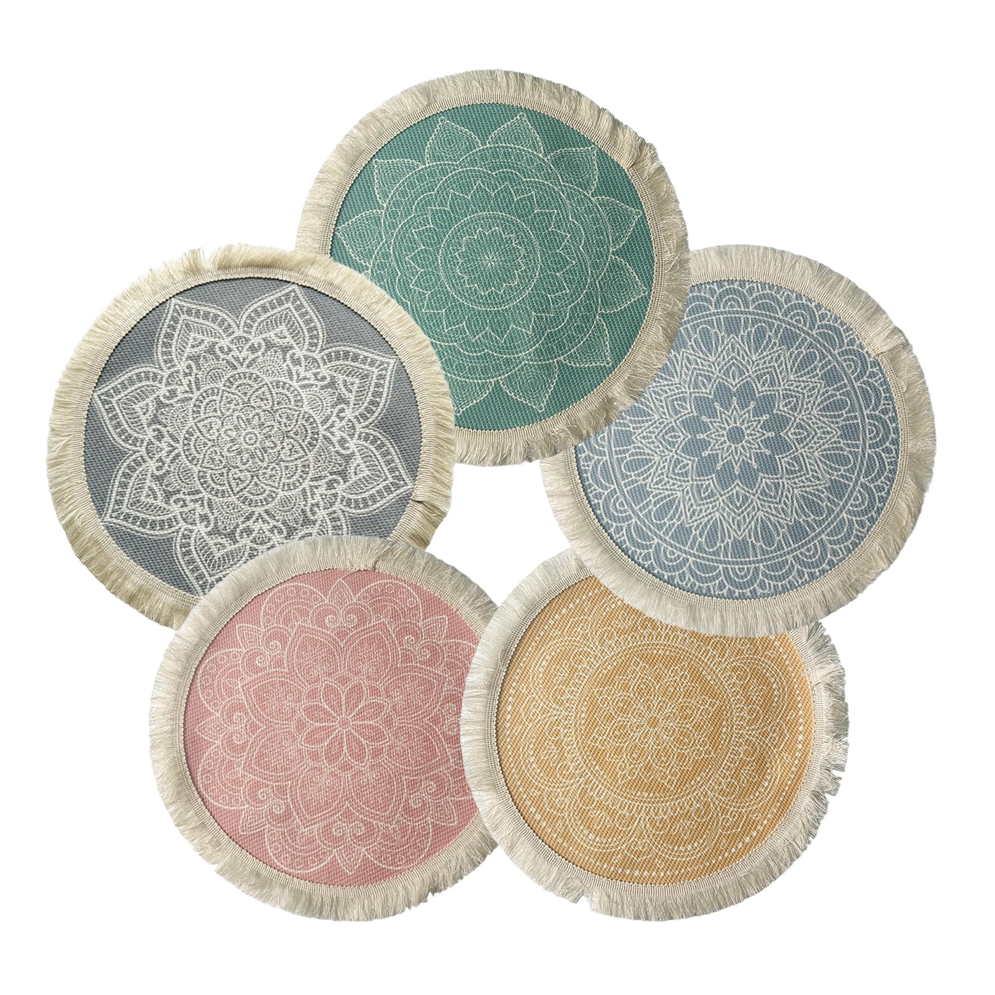 Set de table rond en coton de 34 cm avec pompons pour salle à manger, lot de 5