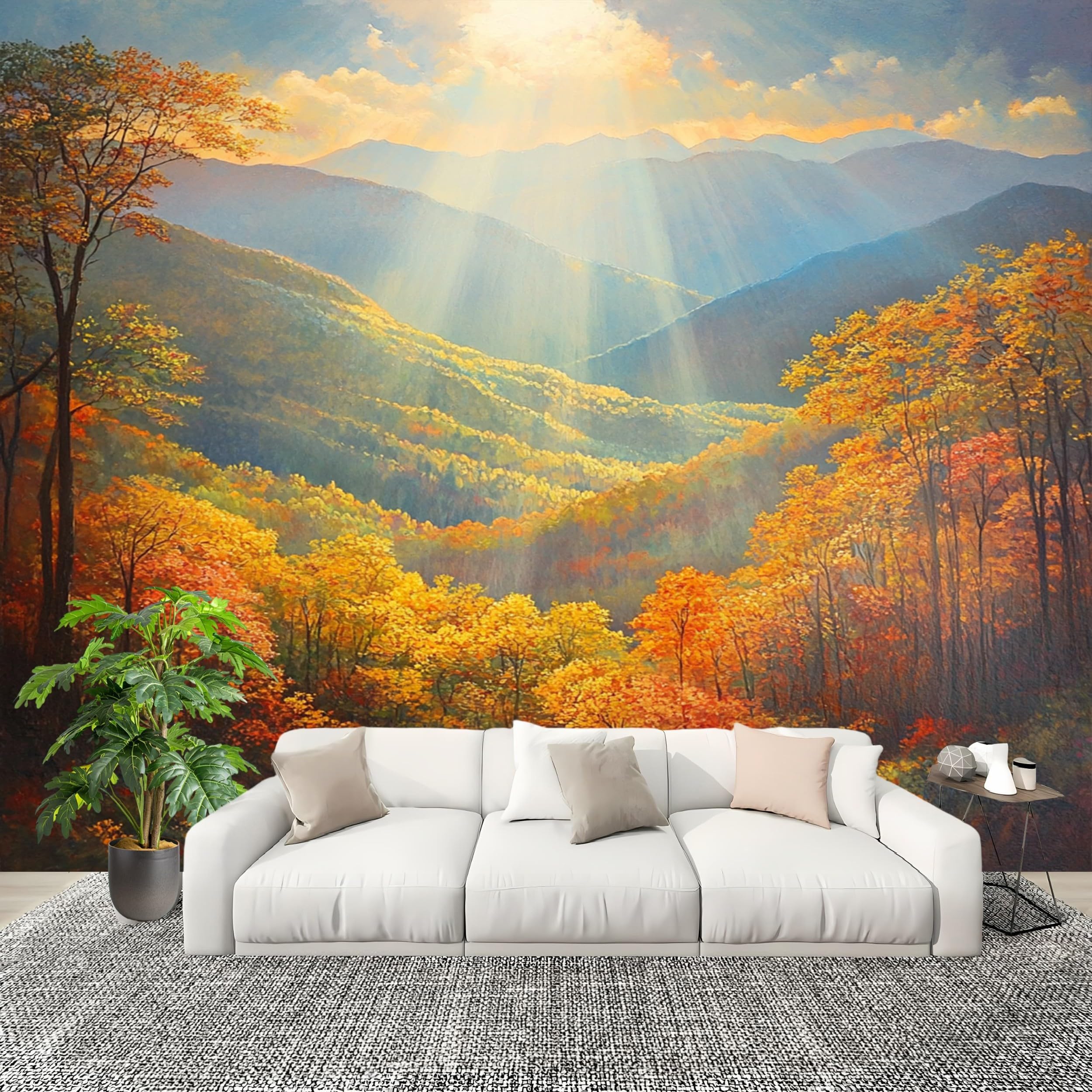 Papier peint forêt et soleil pour illuminer votre salon intérieur