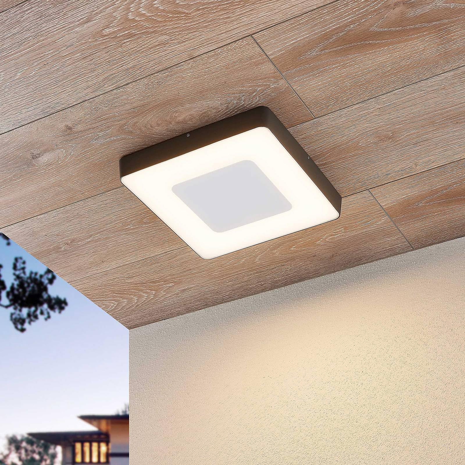 Lucande LED Lámparas de techo Sora (Moderno) en Negro hecho Aluminio (1 llama, lámpara exterior para el jardín, la terraza balcón y vivienda
