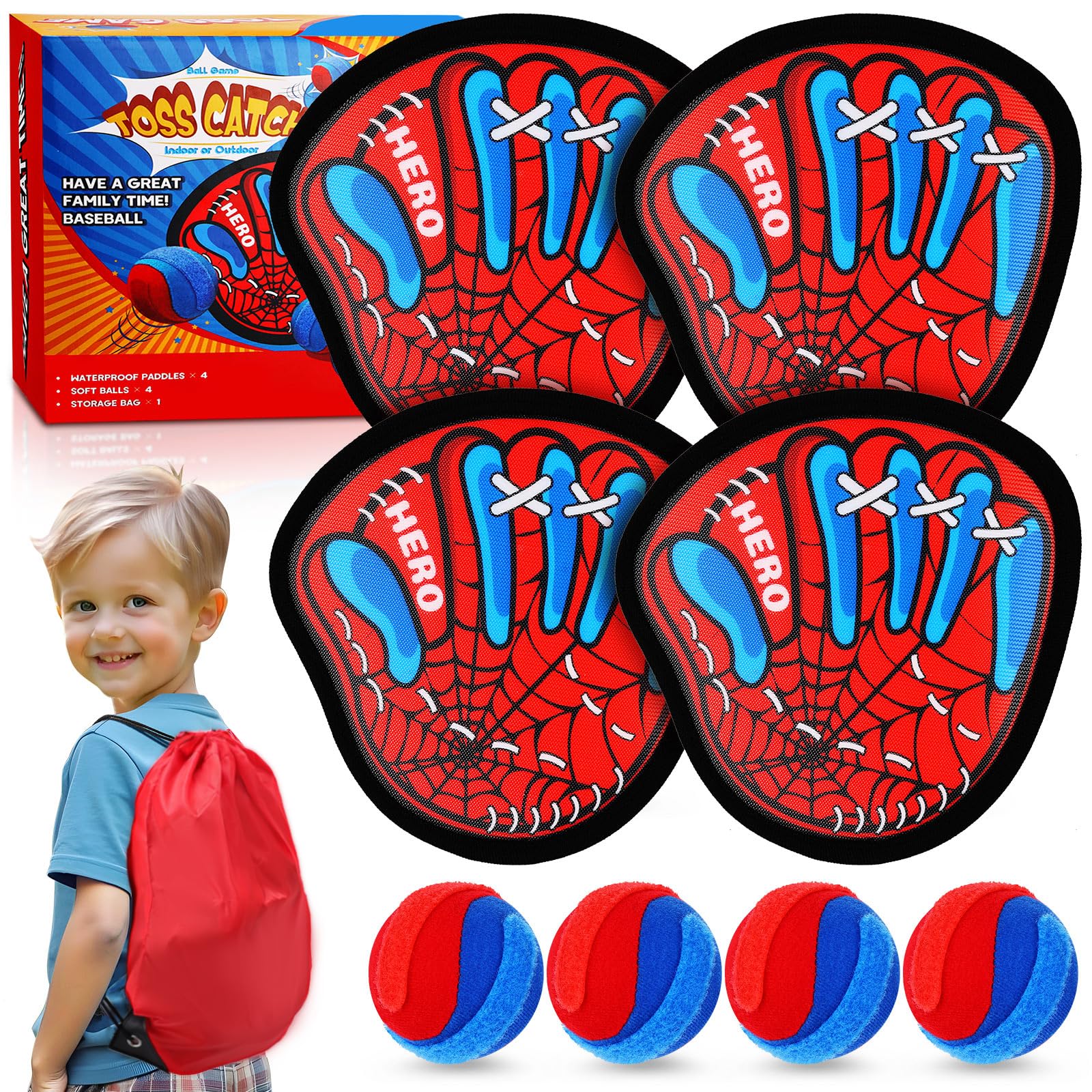 Toss and Catch Ball Game Set,Fun Velcro Ball and Catch Game Outdoor Toys for Kids Ages 3 4 5 6 7 8, Outside Yard Pool Beach Toddler Baseball Glove for Boys Girls Birthday