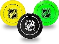 Franklin Sports Mini Foam Hockey Pucks for Kids - 3 Soft Indoor Knee Hockey Pucks with NHL Logos, Assorted Colors