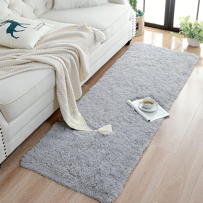 Chicrug Alfombra Suave Peluda 2x6 Pies Gris para Sala Dormitorio miniatura 5